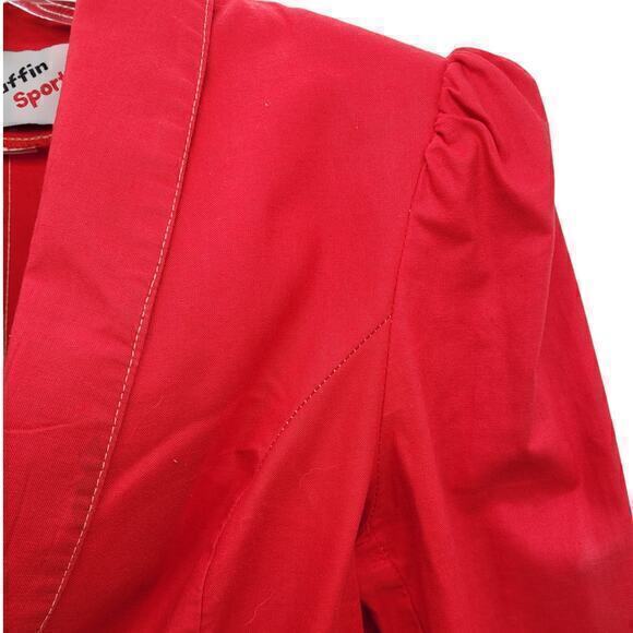 HP Clovis Ruffin Red Puffy‎ Shoulder Long Sleeve Vintage Peplum Jacket - Picture 9 of 13